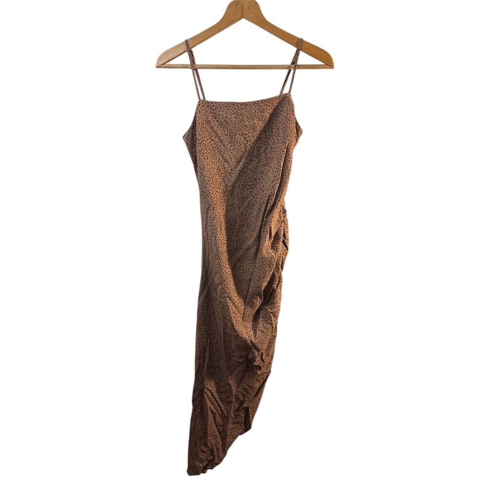 Forever 21 Ruched Asymmetrical Slip Dress Brown Leopard mall Cocktails Club Sexy